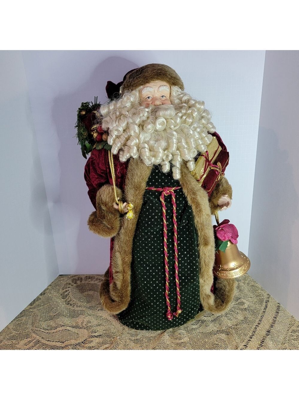 Victorian Santa Claus Tree Topper Extra Large Faux Fur Trim Gown 25”